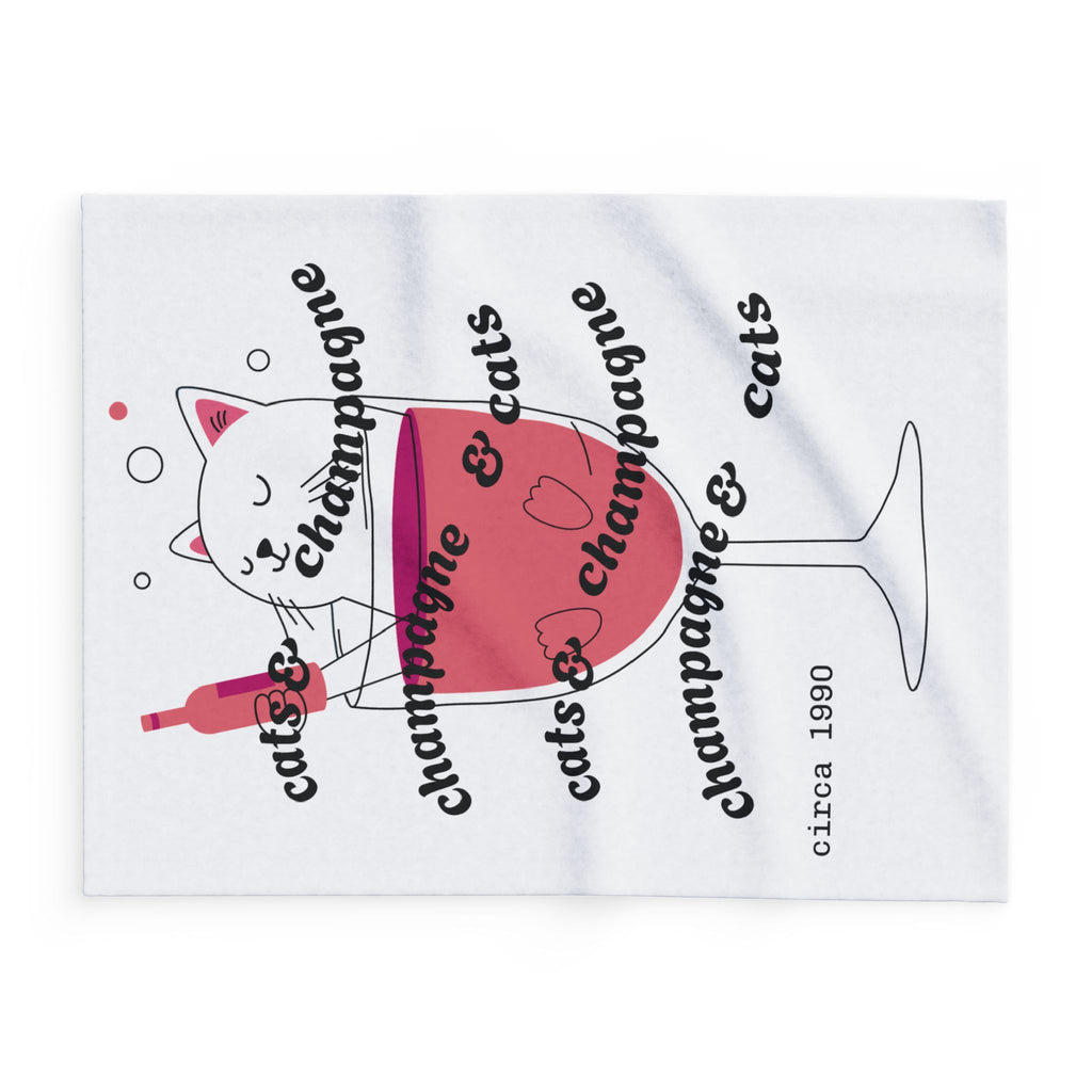 Cats & Champagne Fleece Blanket — Cute Cat Wine Glass Throw