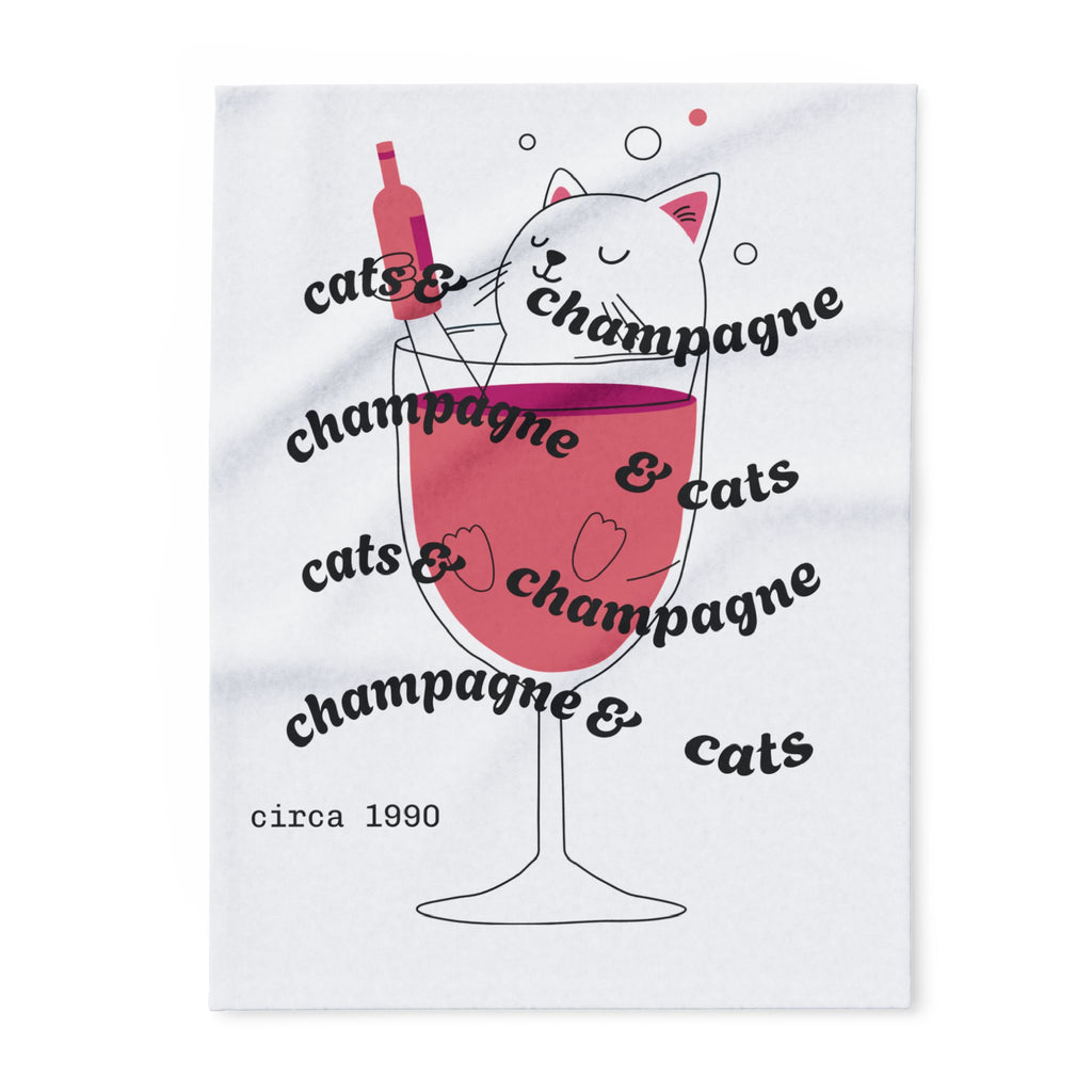 Cats & Champagne Fleece Blanket — Cute Cat Wine Glass Throw
