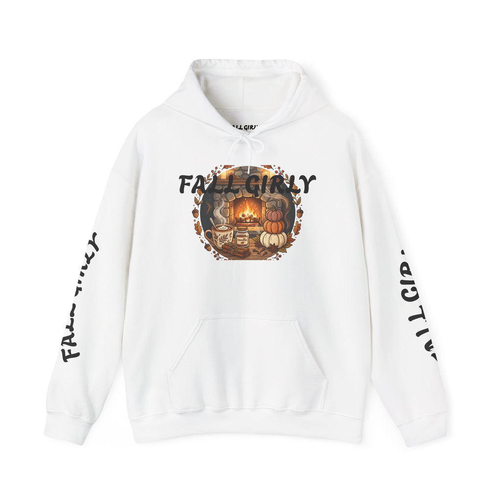 Fall Girly Hoodie – Cozy Pumpkin & Fireplace graphic - ElanabyElane