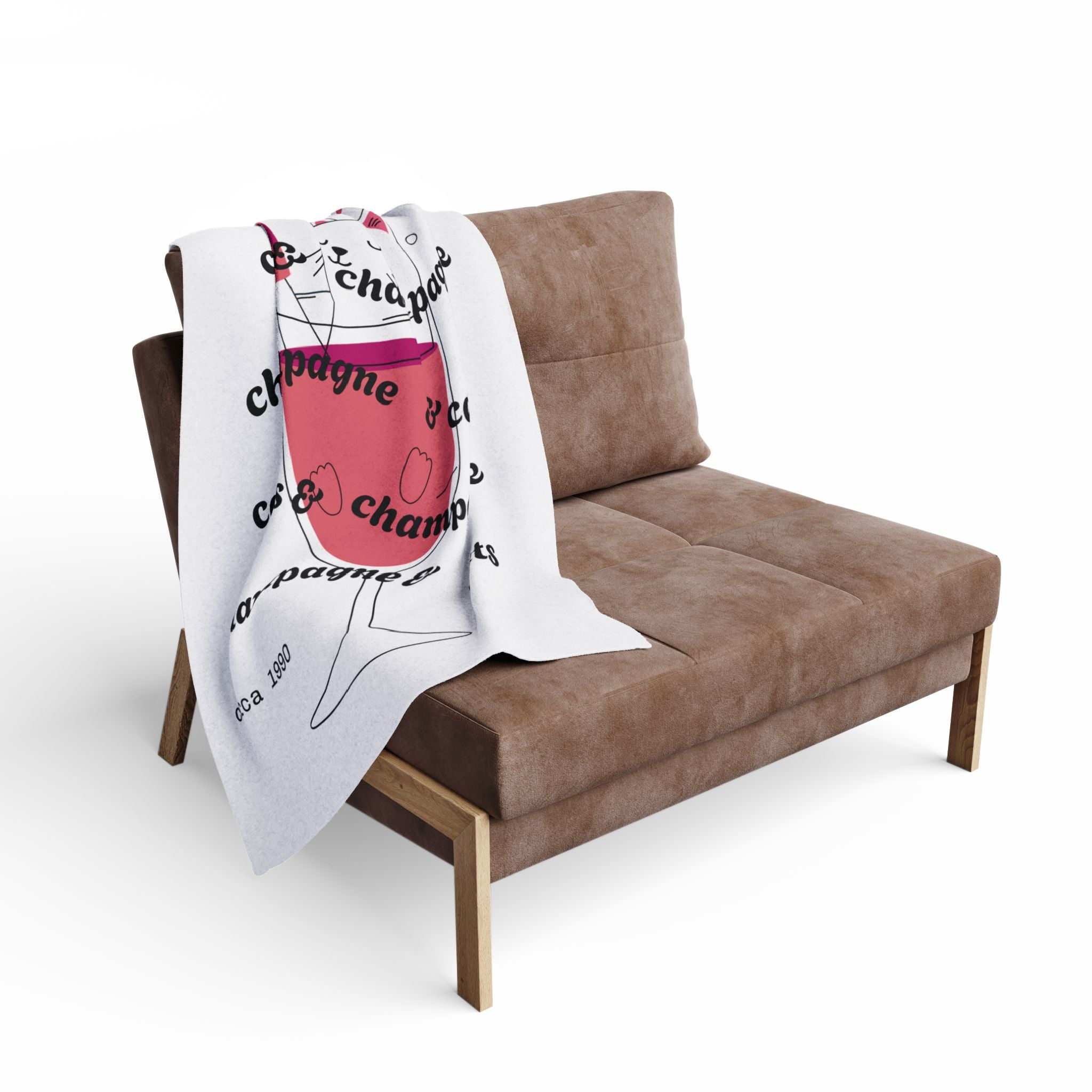 Cats & Champagne Fleece Blanket — Cute Cat Wine Glass Throw