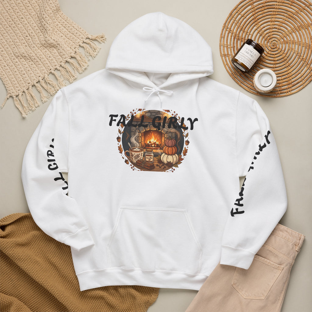 Fall Girly Hoodie – Cozy Pumpkin & Fireplace Autumn Sweatshirt