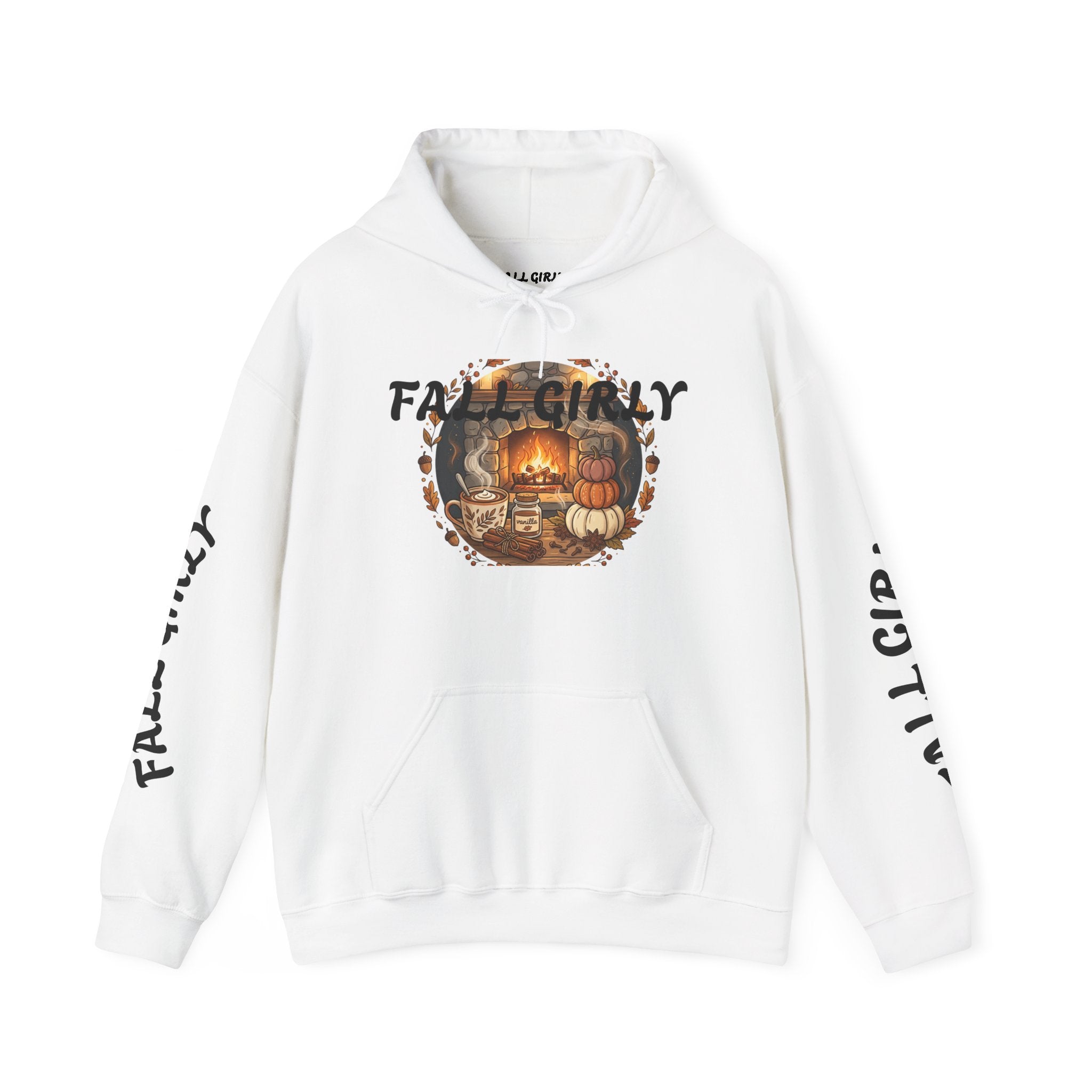 Fall Girly Hoodie – Cozy Pumpkin & Fireplace Autumn Sweatshirt